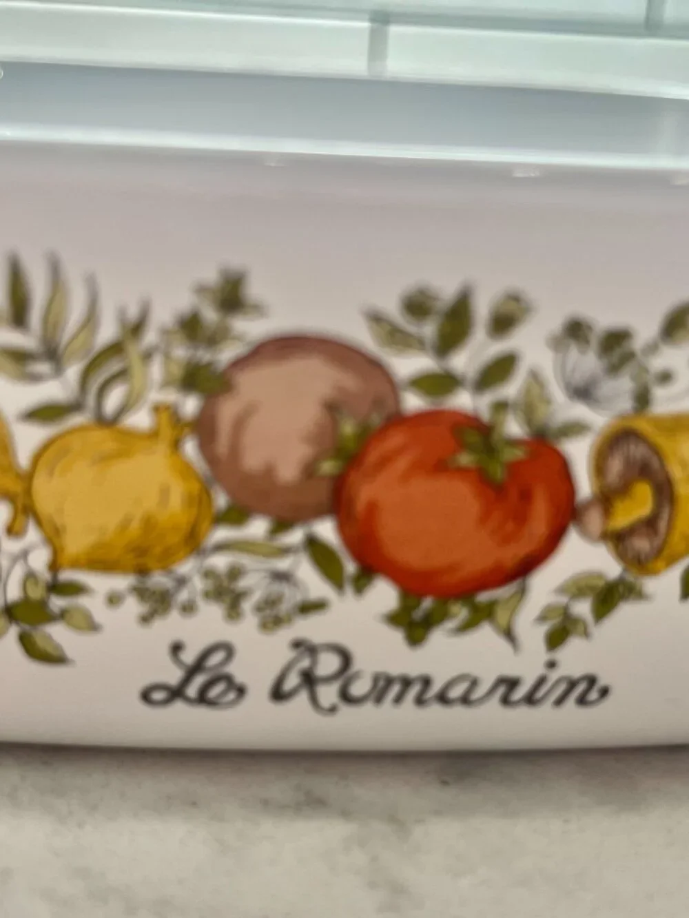 Vtg Corning Ware Spice of Life “Le Romarin’ Casserole Dish with Clear Glass  Lid